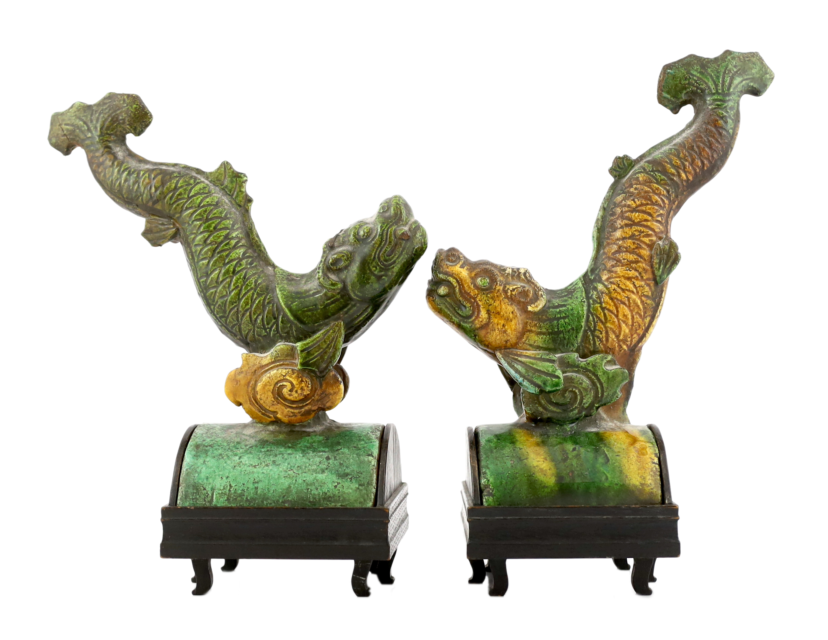 Two Chinese sancai ‘dragon-fish’ ridge tiles, Ming dynasty
